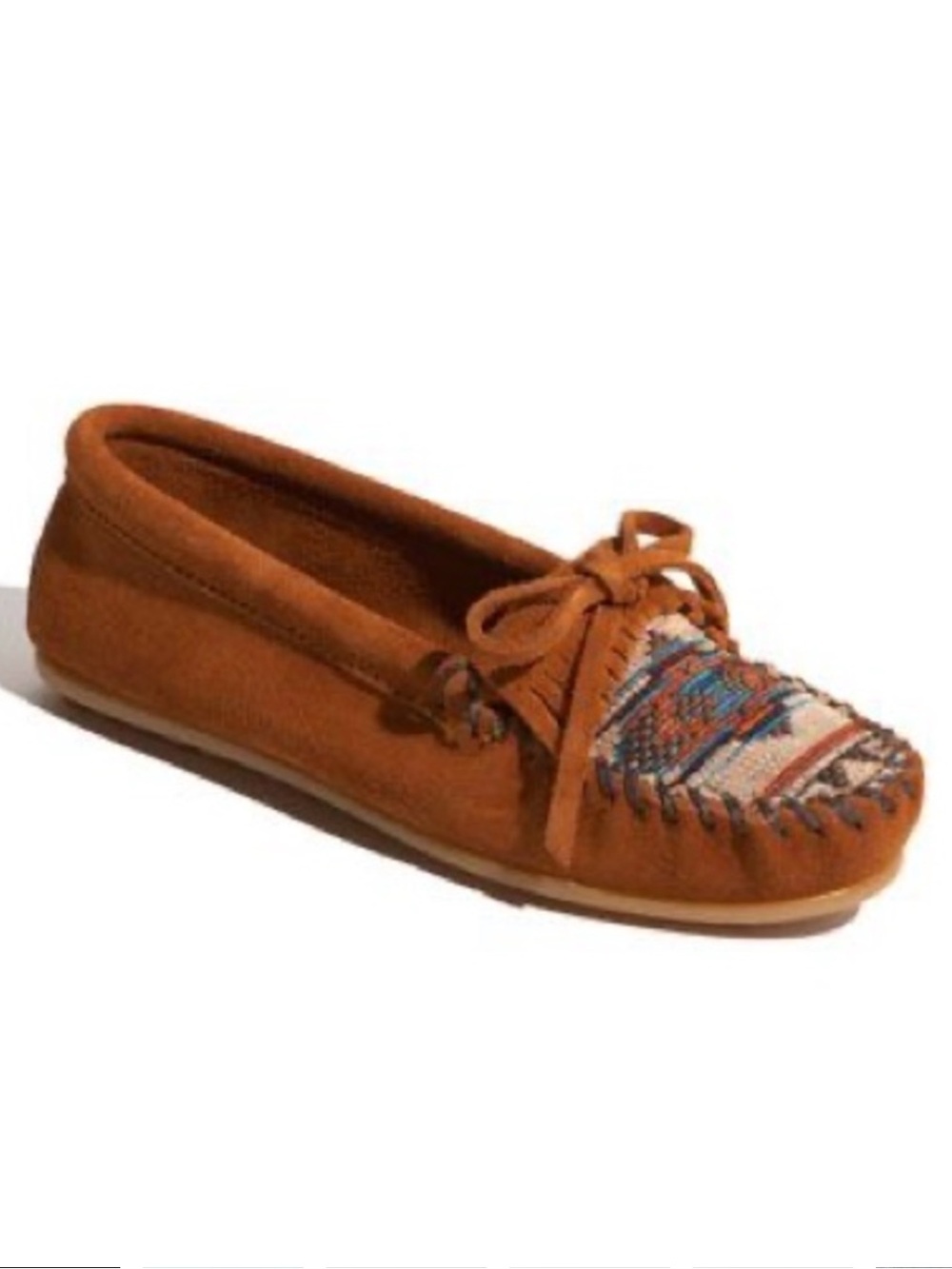 Minnetonka Brown Boho Embroidery Moccasins El Paso‎ Slip On Loafer Size 6